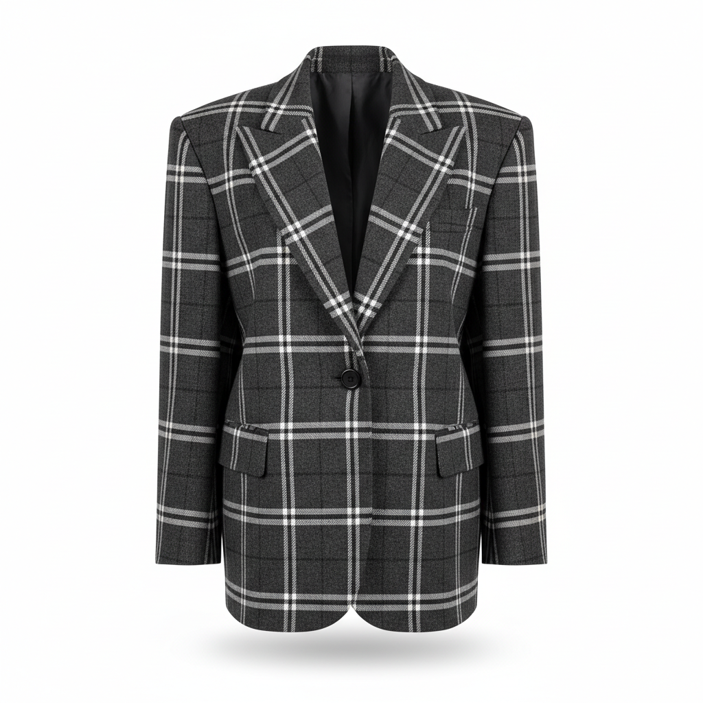 Women's Blazer in Charcoal Grey with Prince of Wales Check