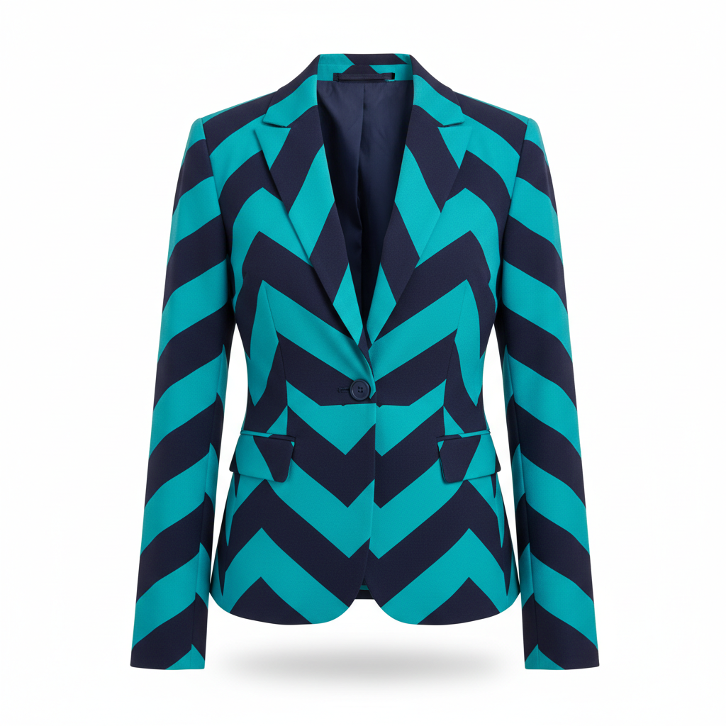 Women's Blazer with Navy and Teal Chevron Print