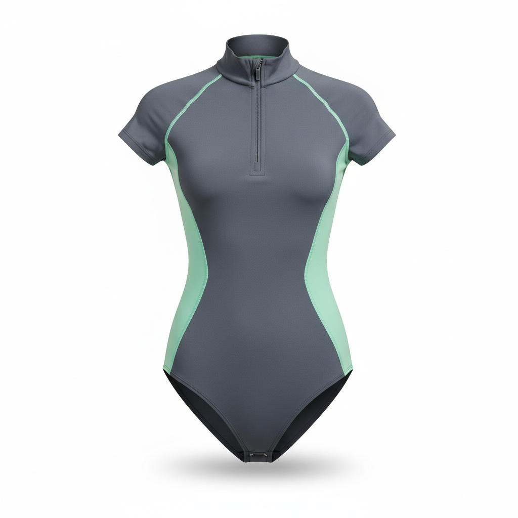 Women's Bodysuit in Slate Grey with Mint Green Panel Design