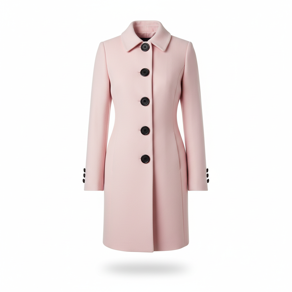 Women's Coat in Pastel Pink with Contrast Buttons