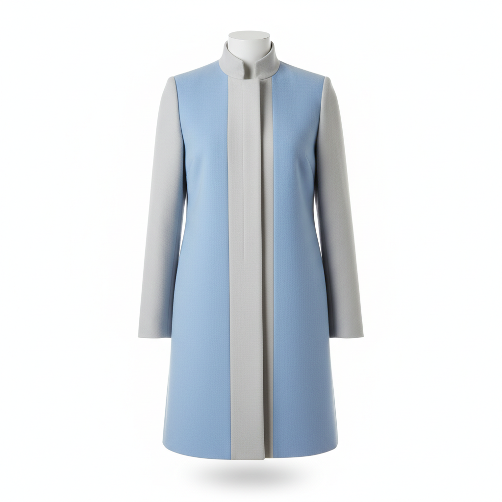 Women's Coat with Sky Blue and Grey Panel Design