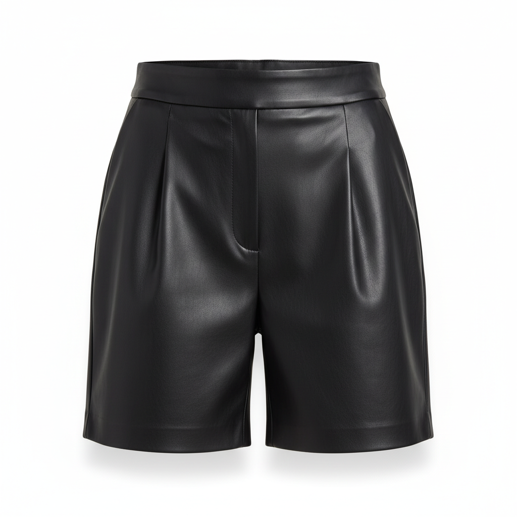 Women's Shorts in Charcoal Black Faux Leather