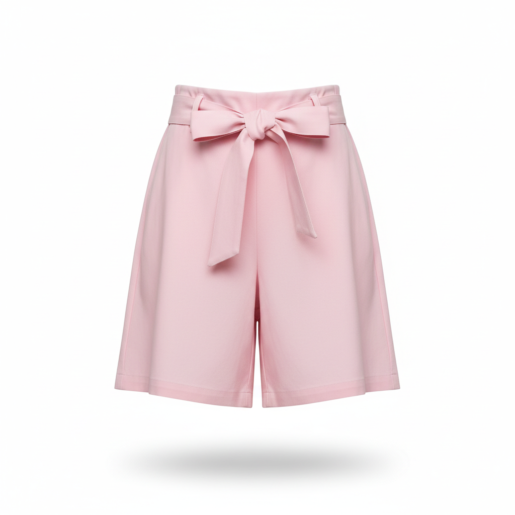 Women's Shorts in Pastel Pink with Fabric Tie Belt