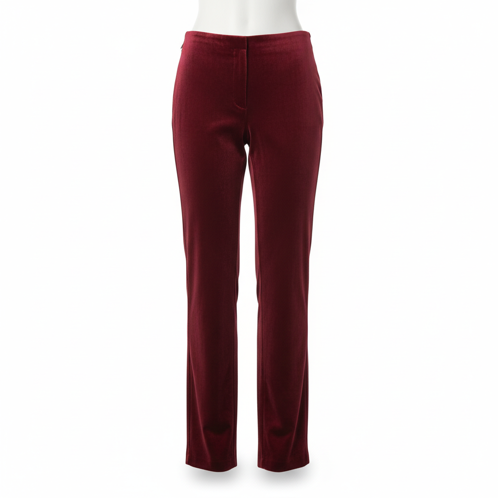 Women's Trousers in Burgundy Red with Velvet Texture