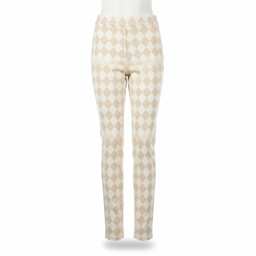 Women's Trousers with Cream and White Argyle Motif
