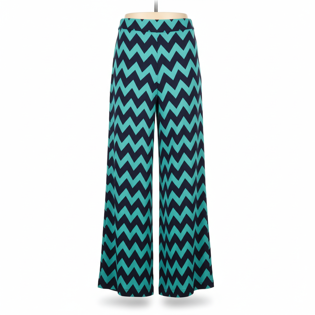 Women's Trousers with Navy and Teal Chevron Print