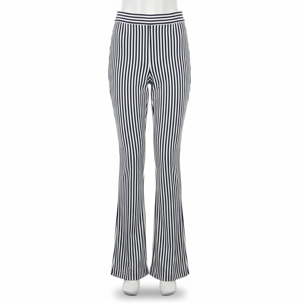Women's Trousers with Navy and White Vertical Stripes