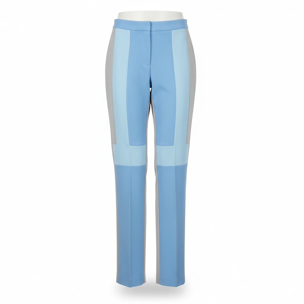 Women's Trousers with Sky Blue and Grey Panel Design