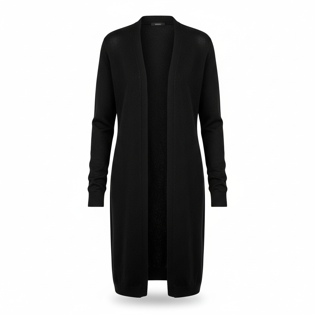 Women's Knitwear Cardigan in Charcoal Black with Longline Hem