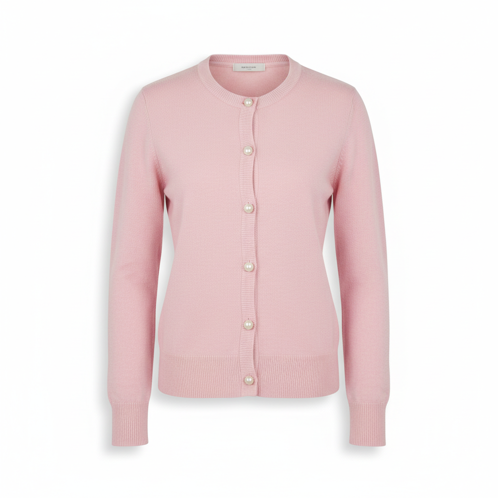 Women's Knitwear Cardigan in Pastel Pink with Pearl Buttons