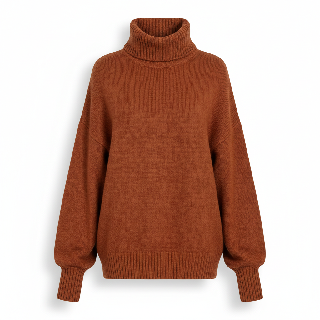 Women's Knitwear Turtleneck in Copper Brown with Oversized Fit