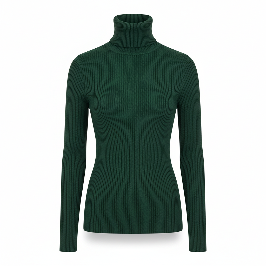 Women's Knitwear Turtleneck in Forest Green with Ribbed Finish
