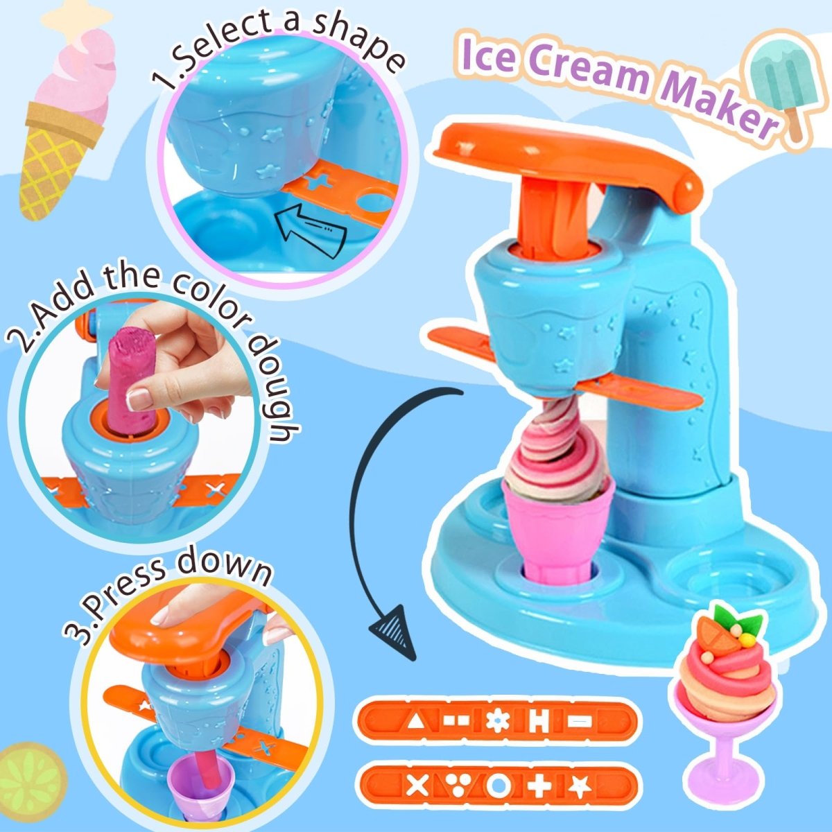 3 in 1 Dough Kitchen Toy Set, Ice Cream Noodle Hamburger Maker Kit - Babies Mall