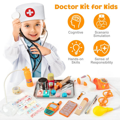 34 - Piece Doctor Kit with Real Stethoscope and Storage Bag for Kids - Babies Mall