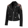 Women's Embroidered Denim Motorcycle Jacket
