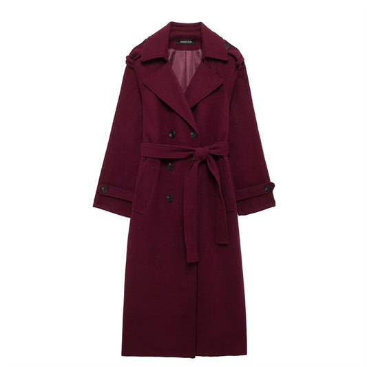Women's Long Double-Button Wool-Blend Coat