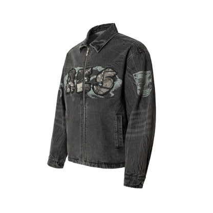 Women's Embroidered Denim Motorcycle Jacket