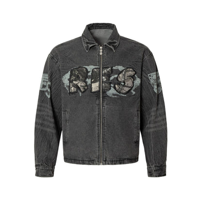 Women's Embroidered Denim Motorcycle Jacket