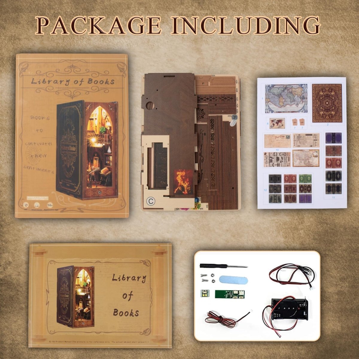 Book Nook Miniature Library Kit with Sensor Light, DIY for Bookshelf - Babies Mall