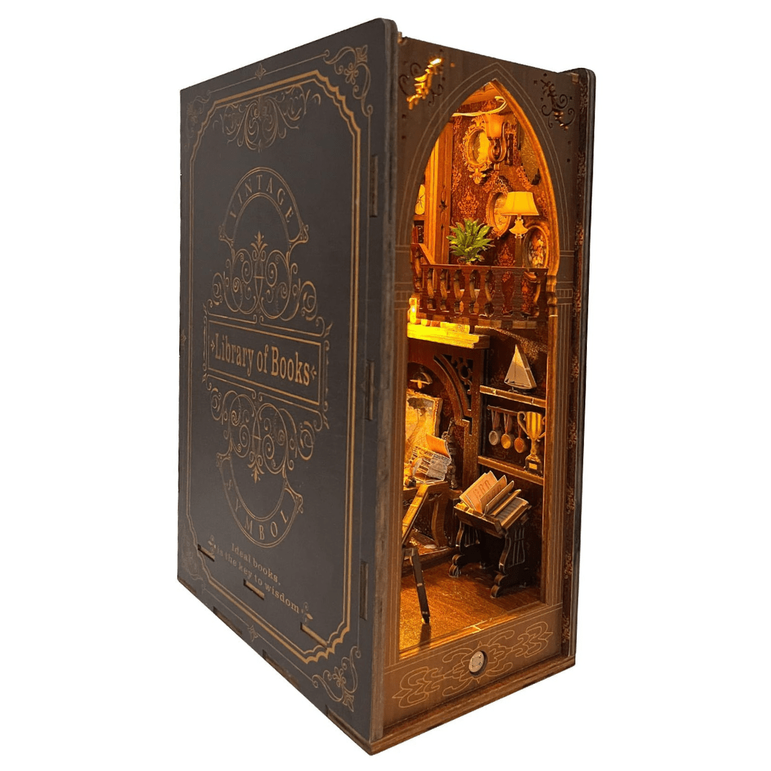 Book Nook Miniature Library Kit with Sensor Light, DIY for Bookshelf - Babies Mall