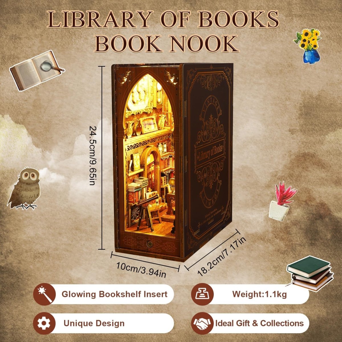 Book Nook Miniature Library Kit with Sensor Light, DIY for Bookshelf - Babies Mall