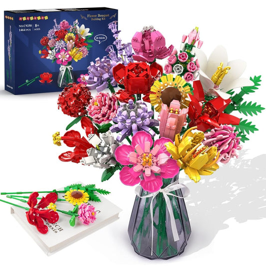 Flower Bouquet Set with 18 Botanical Stems, 1464PCS DIY Gift Kit - Babies Mall