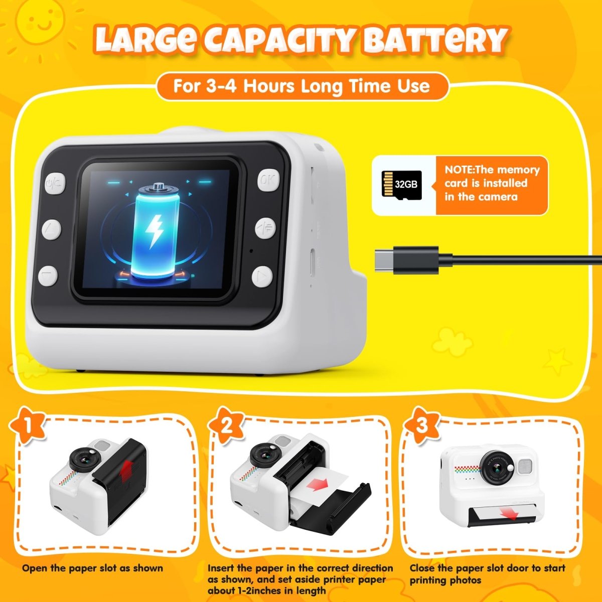 Instant Print Kids Camera with 1080P Video, Filters, 32GB Card & Paper - Babies Mall