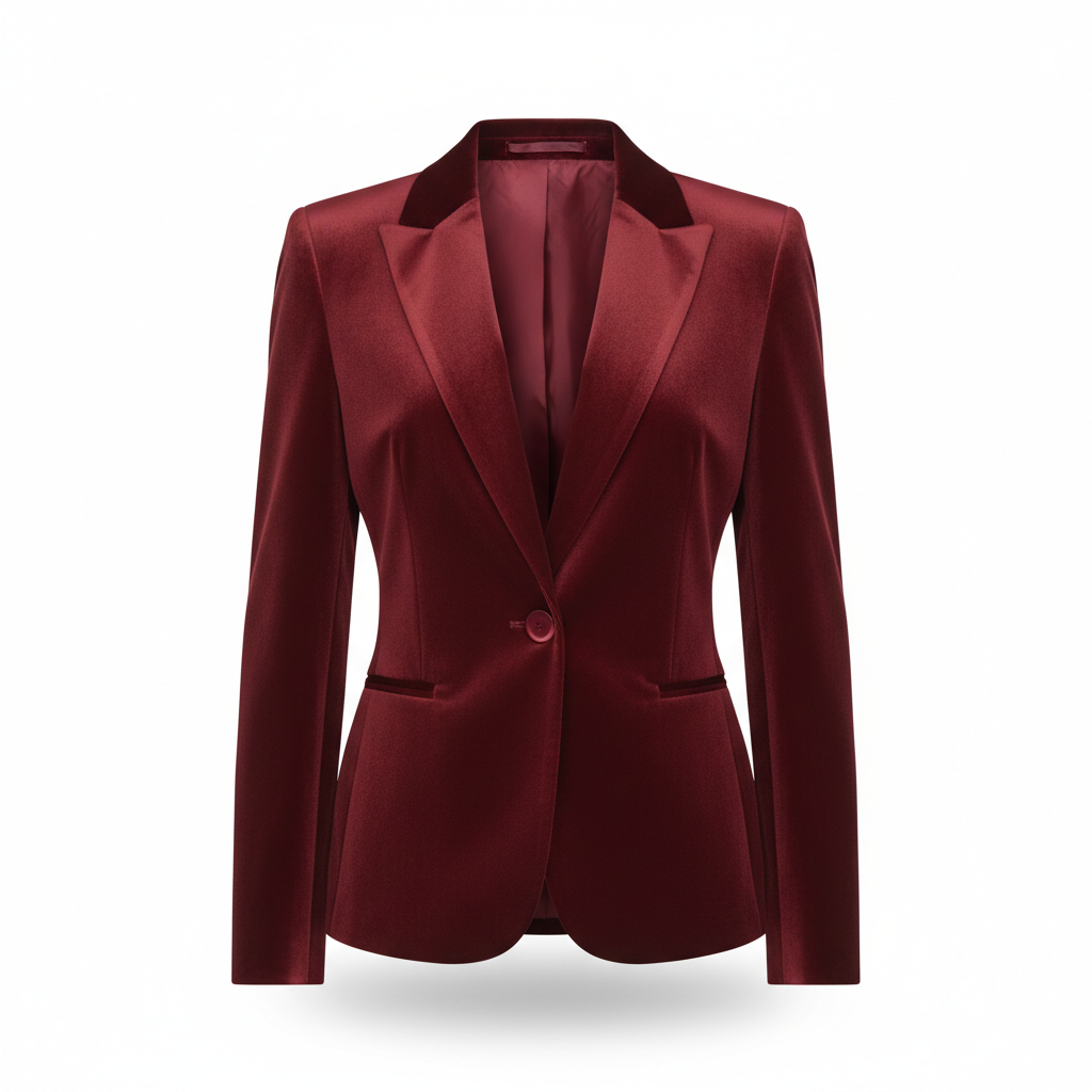 Women's Blazer in Burgundy Red with Velvet Surface