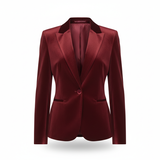Women's Blazer in Burgundy Red with Velvet Surface