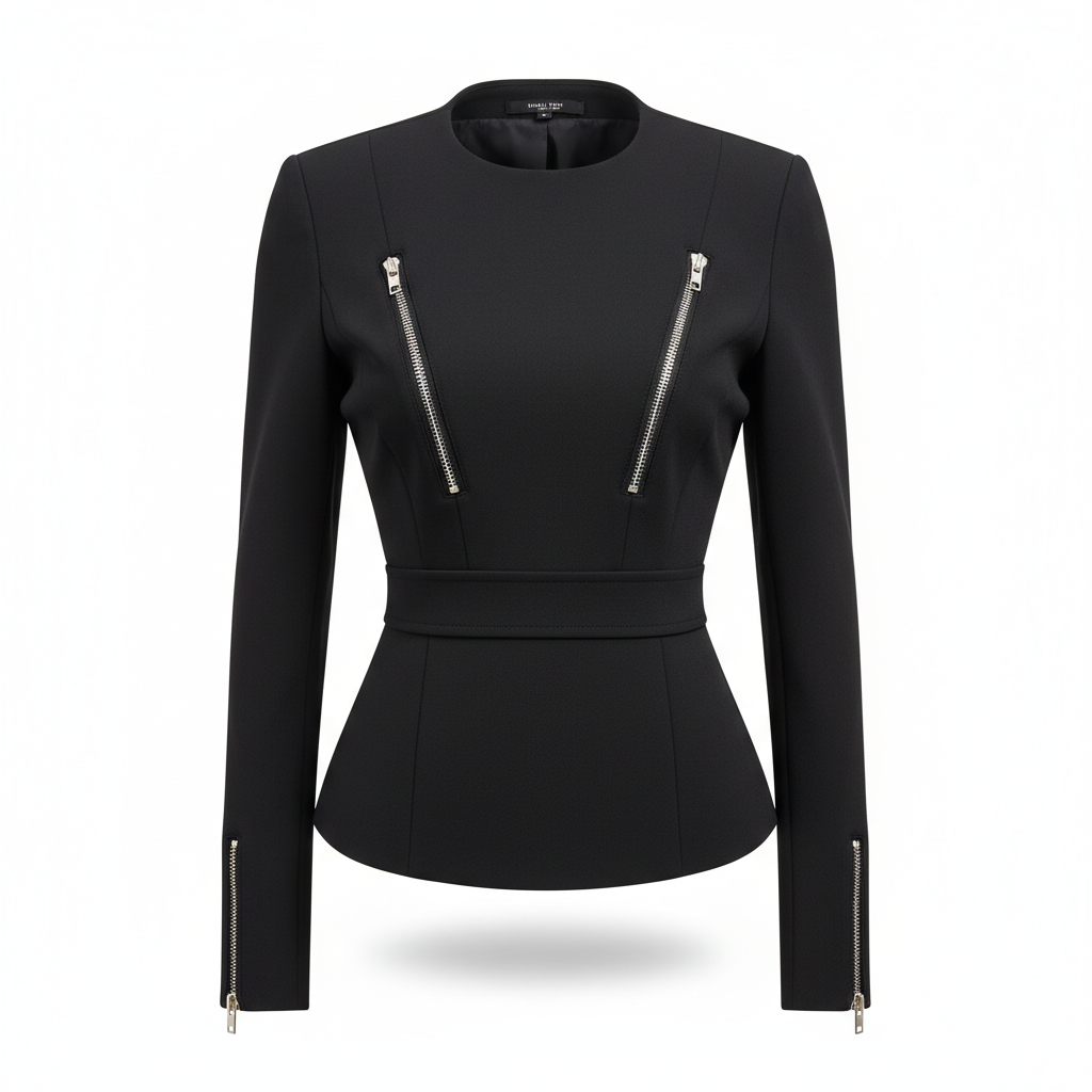 Women's Blazer in Charcoal Black with Silver Zipper Details