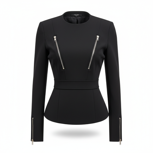 Women's Blazer in Charcoal Black with Silver Zipper Details