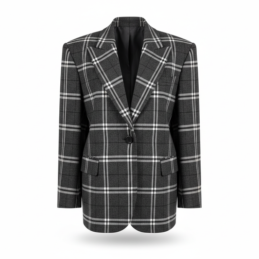 Women's Blazer in Charcoal Grey with Prince of Wales Check