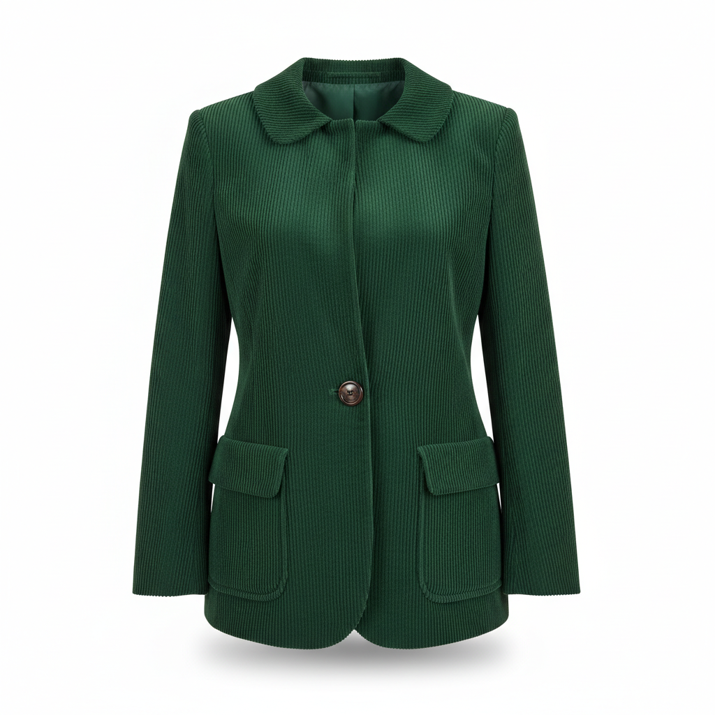 Women's Blazer in Forest Green with Corduroy Texture