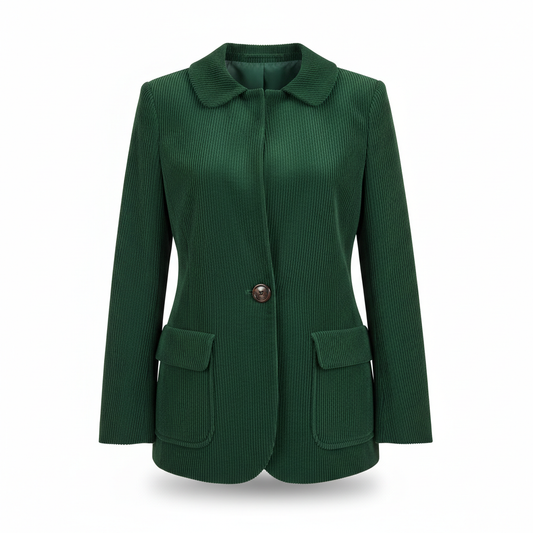 Women's Blazer in Forest Green with Corduroy Texture