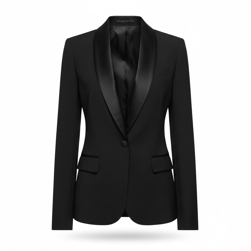 Women's Blazer in Midnight Black with Satin Lapels