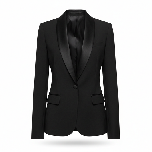 Women's Blazer in Midnight Black with Satin Lapels