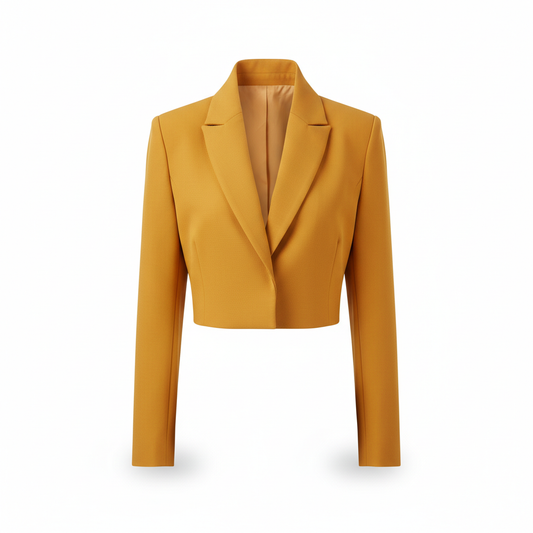 Women's Blazer in Mustard Yellow with Cropped Hem