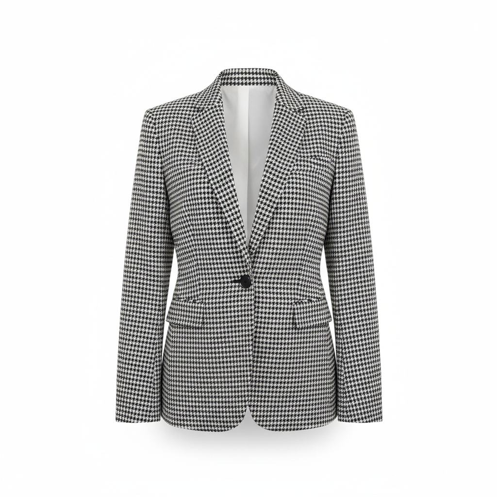 Women's Blazer with Black and White Houndstooth Pattern