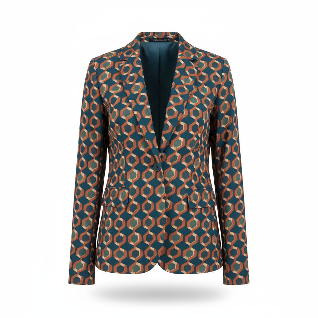 Women's Blazer with Teal and Orange Geometric Print