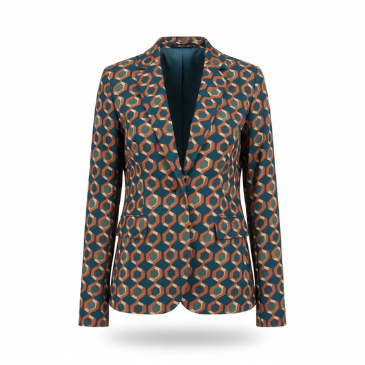 Women's Blazer with Teal and Orange Geometric Print