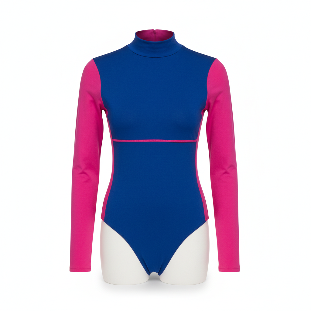 Women's Bodysuit in Cobalt Blue and Fuchsia Pink Colour Block