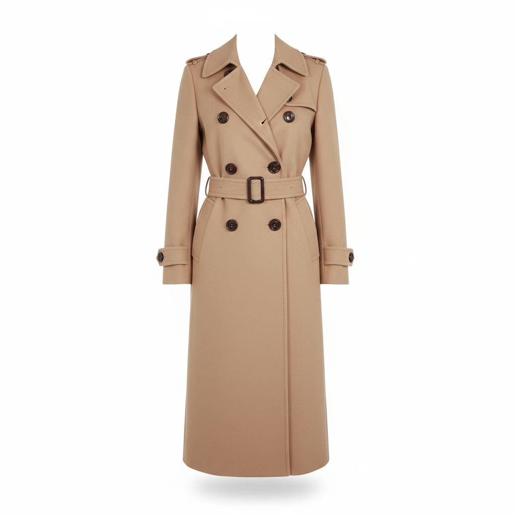 Women's Coat in Biscuit Beige with Double-Breasted Front