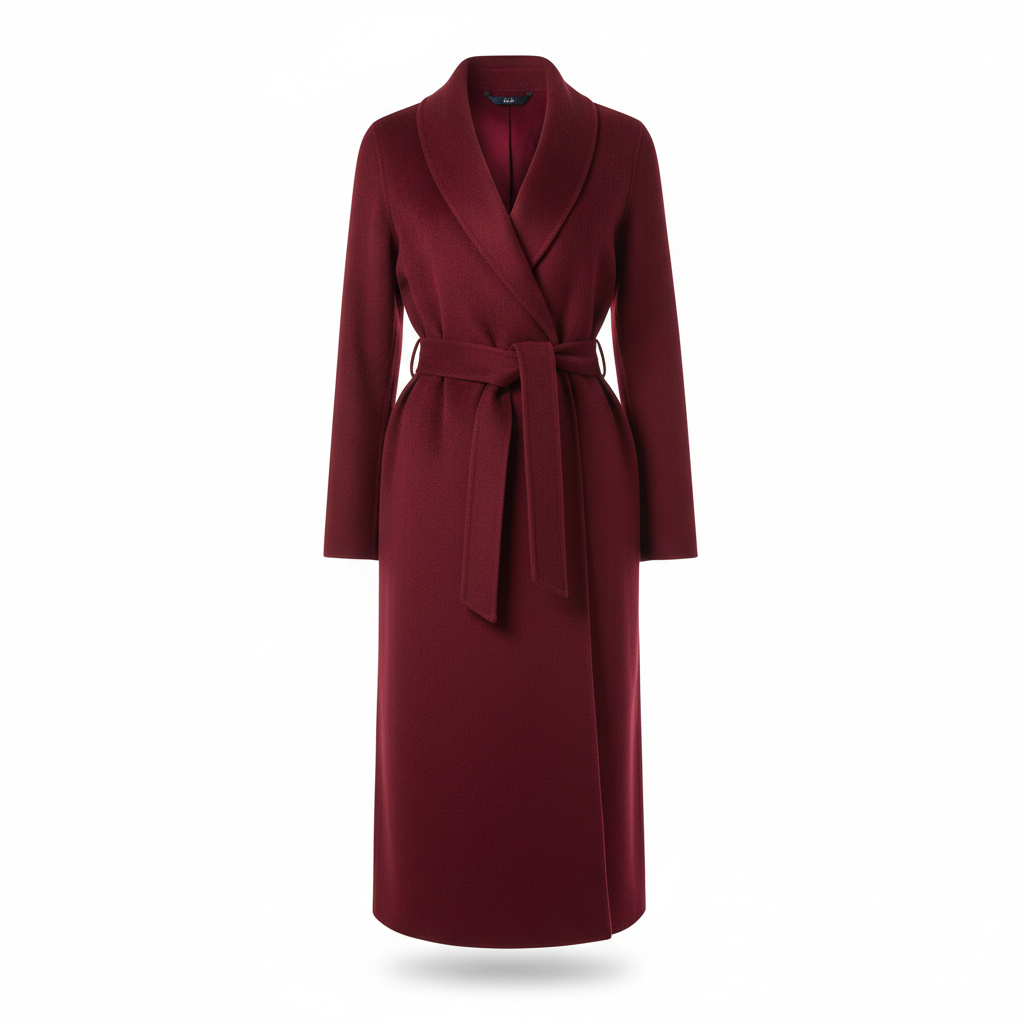 Women's Coat in Burgundy Red with Wrap Design