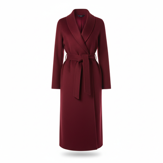Women's Coat in Burgundy Red with Wrap Design