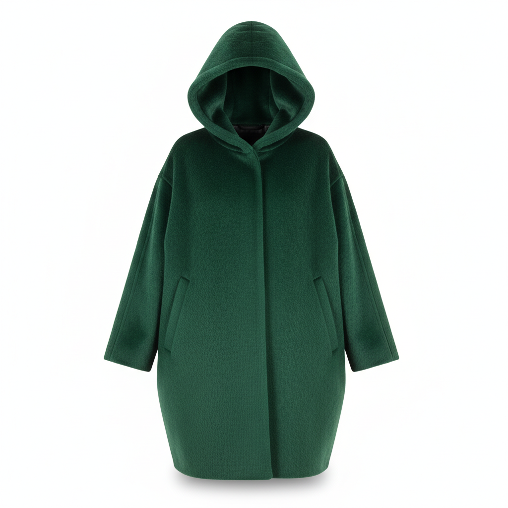 Women's Coat in Forest Green with Oversized Hood