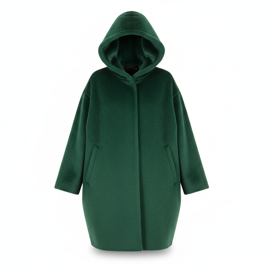 Women's Coat in Forest Green with Oversized Hood