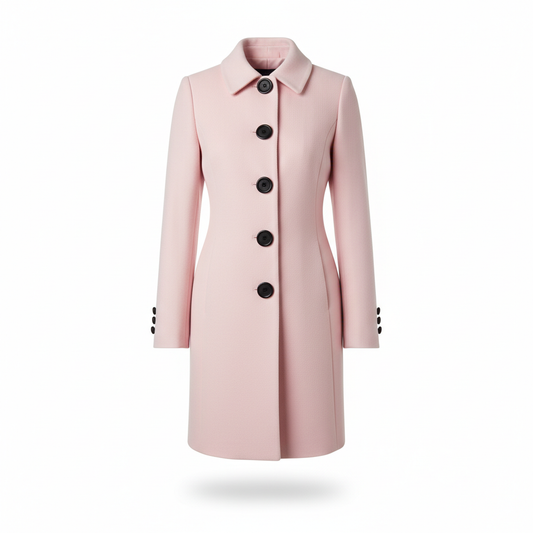 Women's Coat in Pastel Pink with Contrast Buttons
