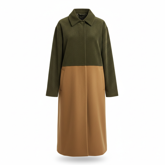 Women's Coat with Olive and Khaki Colour Block
