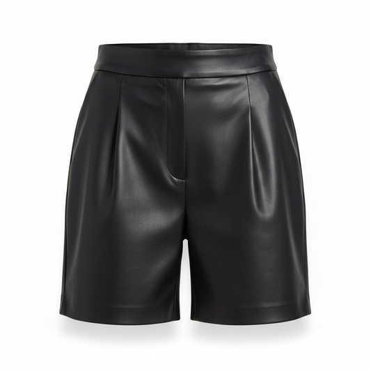 Women's Shorts in Charcoal Black Faux Leather