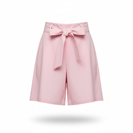 Women's Shorts in Pastel Pink with Fabric Tie Belt
